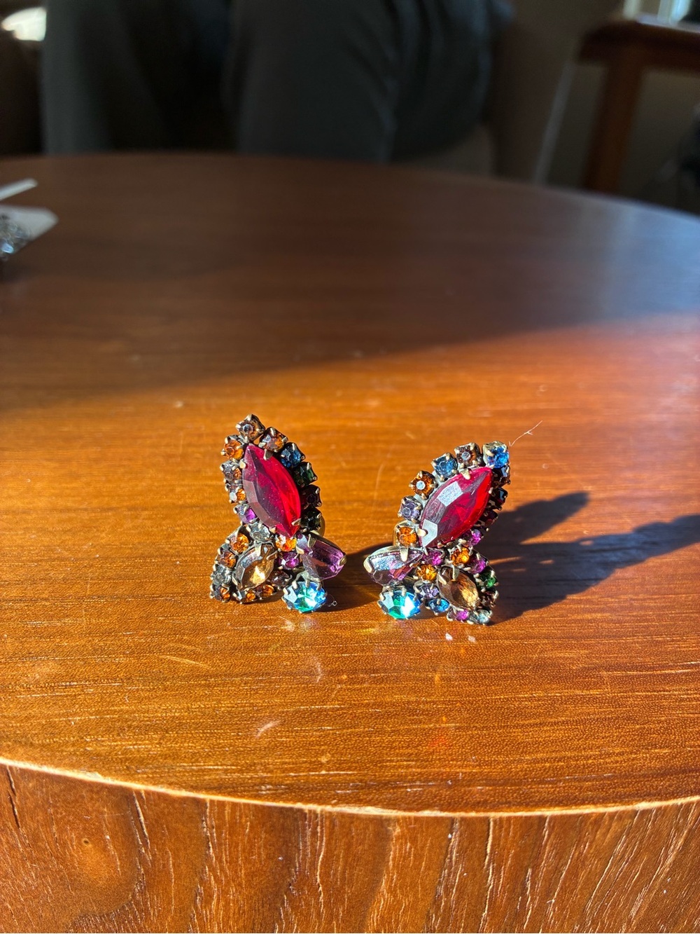 Albert Weiss Red and Multicolor Crystal Butterfly Earrings - Picture 7 of 7